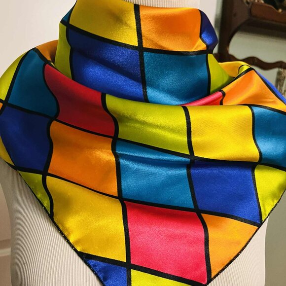 NWT Handmade Geometric Art Silk Scarf by Sana – Bold & Colorful Design - Picture 5 of 10
